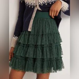 Boden Dark Green Tulle Ruffled‎ Skirt